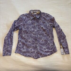 Boden Shirt Women's Sz 10 US Floral Button Front Purple White Long Sleeve Cotton